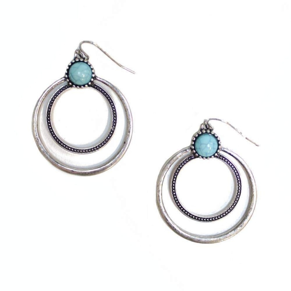 Silver Sky Blue Marbled Earrings